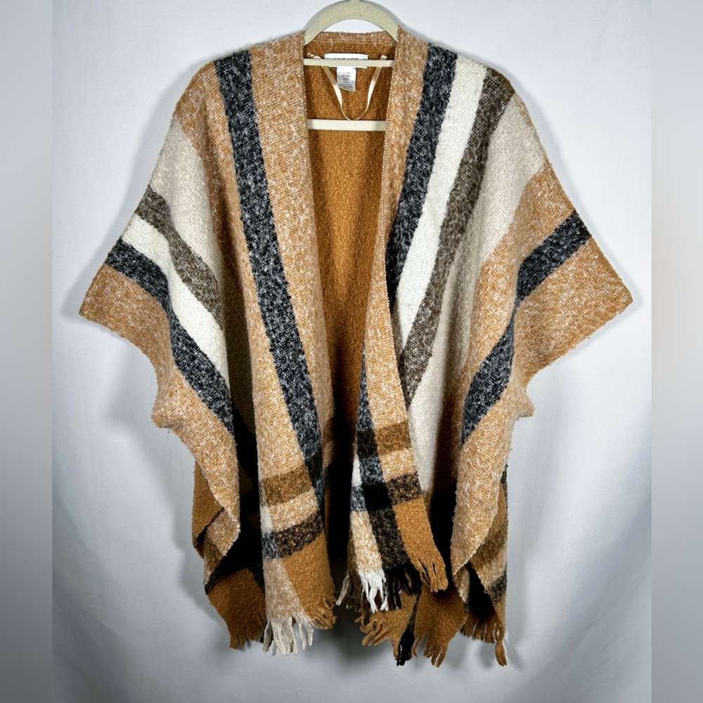 Nine West Sustainable Recycled Fiber Multicolor Plaid Poncho Shawl